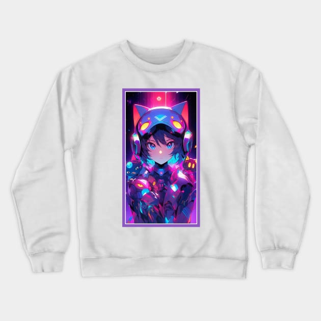 Anime Cute Cat Girl | Quality Anime Girl Artwork | Sci-Fi Manga Girl Anime Art Crewneck Sweatshirt by AlNoah